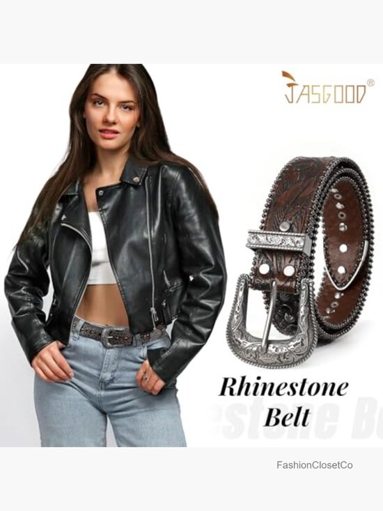 Bling Rhinestone Studded Western Belt with Detachable Buckle 1.5\